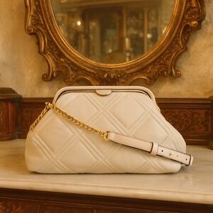 Tory Burch Soft Fleming Frame Cream Convertible Shoulder Bag/Crossbody/Clutch